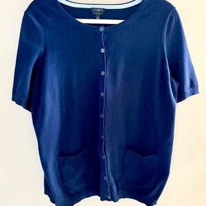 Talbots Size 1X Short-Sleeve Button Front Navy Kelly Cardigan, EUC
